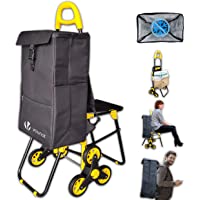 VOUNOT Carro de la Compra de 6 Ruedas Plegable con Asiento y Bolsa Térmica de 36 L- para Subir Escaleras- Negro